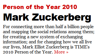 mark zuckerberg person of the year 2010 - Time